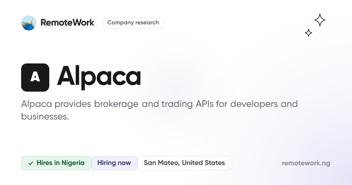 Alpaca remote jobs (10) and company profile | RemoteWork